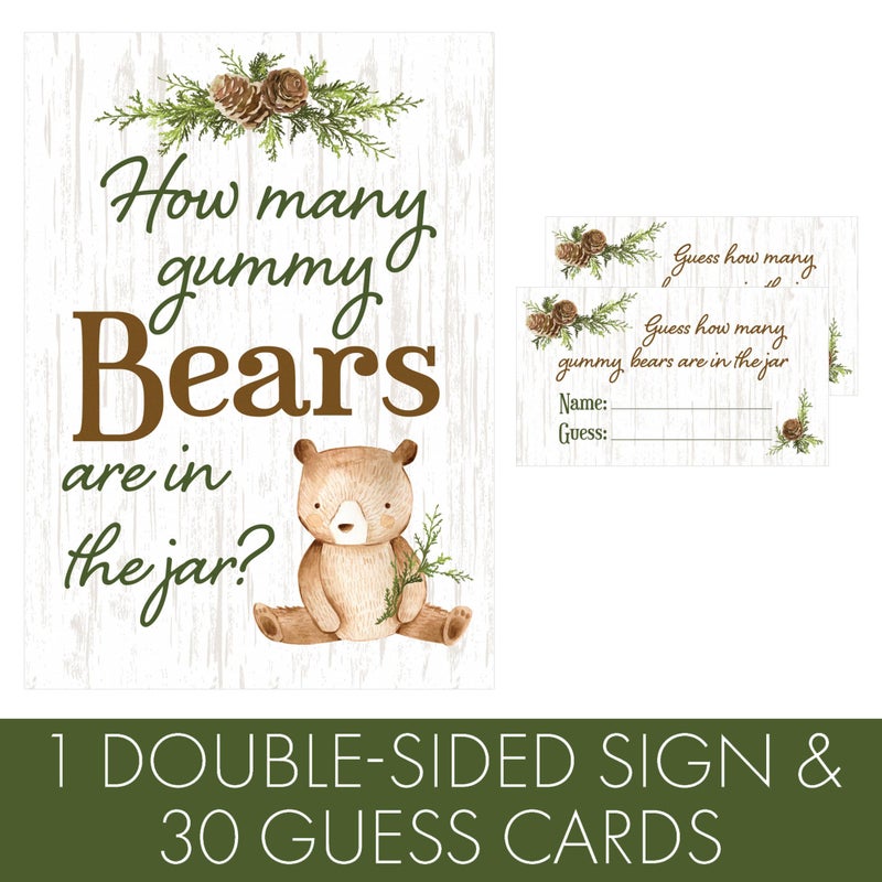 DISTINCTIVS Guess How Many Gummy Bears Woodland Baby Shower Game (Sign with Cards) - Image 3